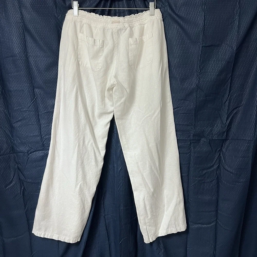 Kiss & Cry Linen Pants Large Ivory Wide Leg Casual Flowy Beach‎ Money Luxury EC
